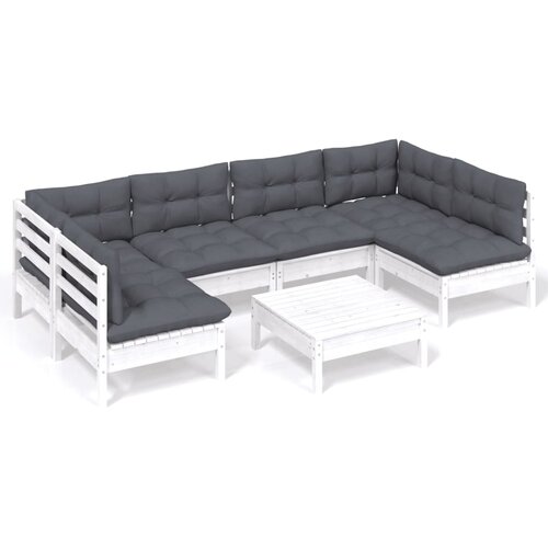 Maison Chic Seti vrtnega pohištva - Vrtna garnitura - Vrtni pohištvo set 7-delna z blazinami bela trdna borovina, (21805147) Cene