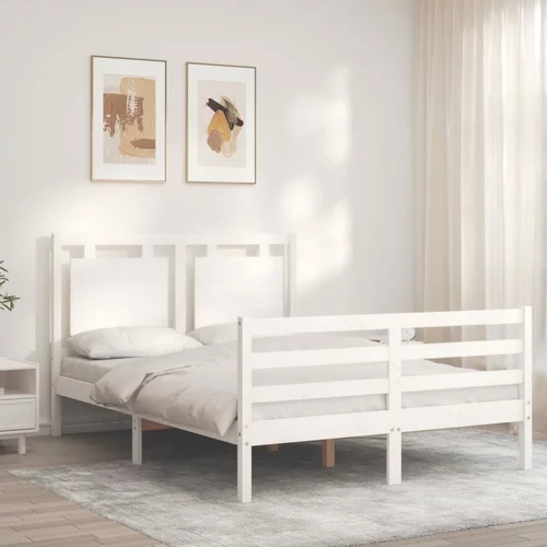 vidaXL Okvir kreveta s uzglavljem bijeli 4FT6 bračni od masivnog drva