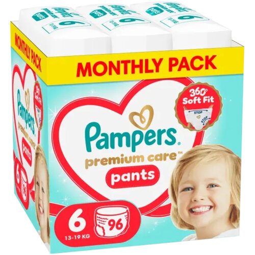 Pampers Pelene Premium Care Pants 6, Monthly, 13-19 kg, 96/1 Slike