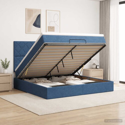  Krevet od pjene s madracem i LED-om Plava 180 x 200 cm Tkanina Slike