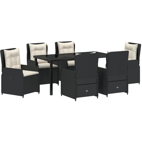 vidaXL 7-dijelni set za objedovanje u vrtu od crnog poliratana, vrtni stol Crn 160x80x73 cm s kaljenim staklom Cijene