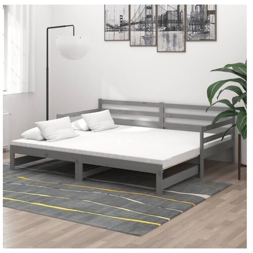  Izvlečna dnevna postelja siva trdna borovina 2x(90x200) cm Cene