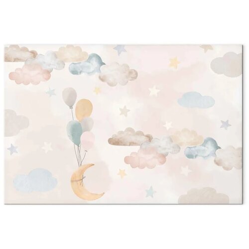 Slika - Fairy-Tale Moon - Pastel Moon with Balloons Among Colorful Clouds and Stars in Subdued Colors on a Light Background 30x2 Slike