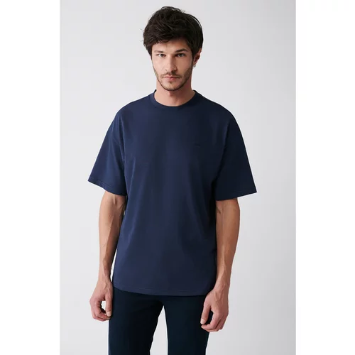 Avva Men's Navy Blue Oversize 100% Cotton Crew Neck Back Printed T-shirt