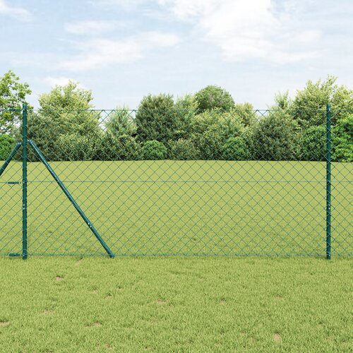 vidaXL verižna ograja z 13 stebri 1.4x25 m cinkano jeklo zelena Cene