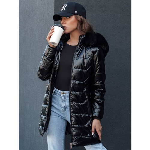 DStreet Women's winter quilted jacket with fur SHINE black Cene