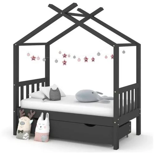  Otroški posteljni okvir s predalom temno siva borovina 70x140cm