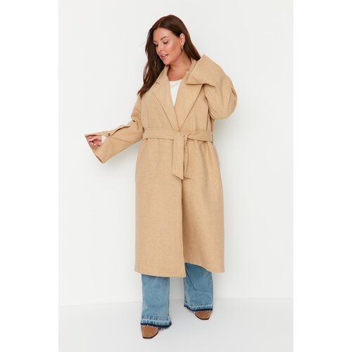 Trendyol Curve Camel Sleeve Detailed Woven Stamp Coat Slike