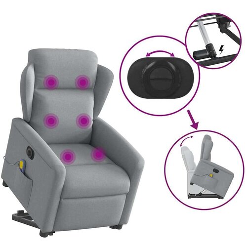 VidaXL Električni masažni naslonjač na podizanje tkanina svjetlosivi Slike