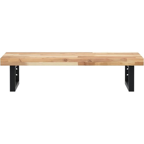  Zidna polica za umivaonik od čelika i masivnog bagremovog drva Smeđa 100 x 40 x 4 cm Slike