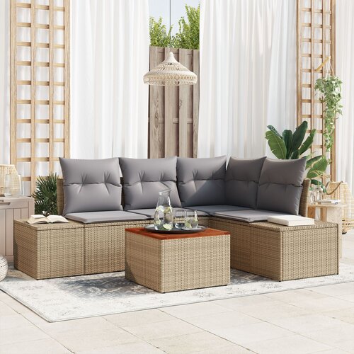 VidaXL Vrtni sofa set 5 komada Bež i siva Ratan i poliester jastučići Slike