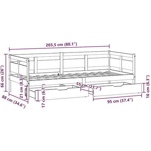 VidaXL dnevni krevet s ladicama bez madraca 80x200 cm masivno drvo Slike