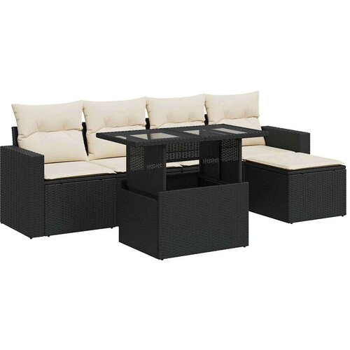 VidaXL 6-dijelni set vrtnih sofa s jastucima crni od poliratana Slike