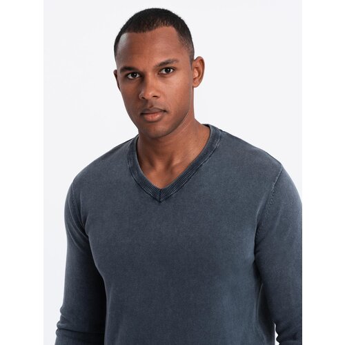 Ombre Washed men&amp;#039;s sweater with v-neck - navy blue Slike