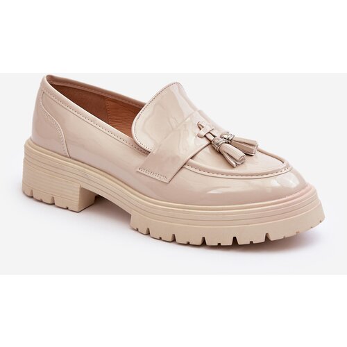 Kesi Patented loafer boots with fringes, light beige velenase Slike