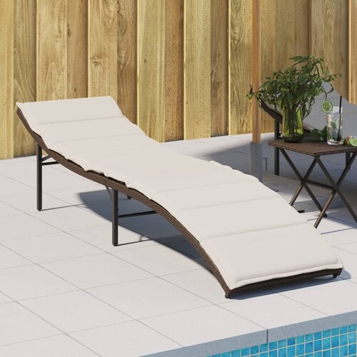 vidaXL Ležalnik z blazino rjav 55x199x50 cm poli ratan Cene