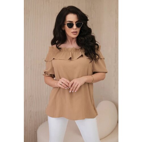 Kesi Spanish blouse with decorative ruffle Camel Slike