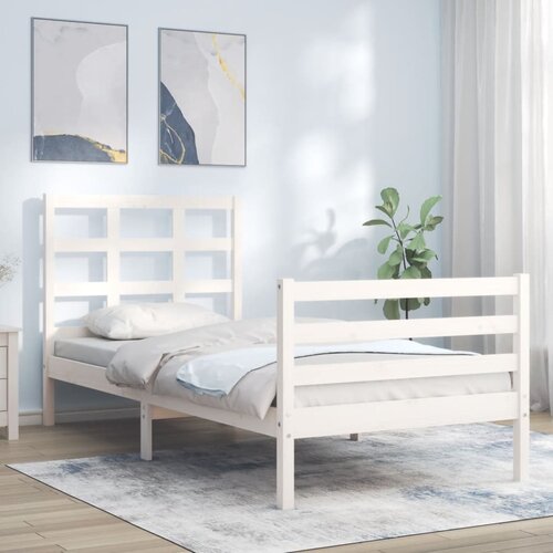 VidaXL Okvir kreveta s uzglavljem bijeli 3FT mali od masivnog drva Slike