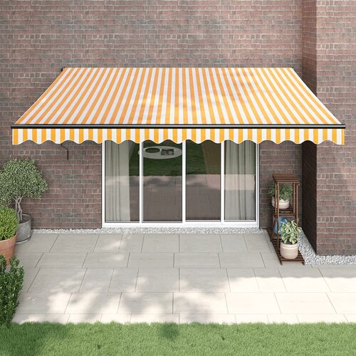 VidaXL Zložljiva tenda rumena in bela 4x3 m blago in aluminij Slike