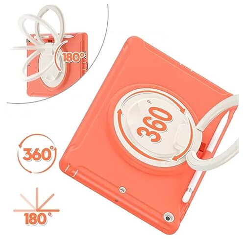 NIKCORP Ovitek za iPad 9 / 8 / 7 10.2 s 360&amp;deg; vrtljivim stojalom, ročajem in mestom za pisalo, odporen na udarce, oranžen, (5000139189) Slike