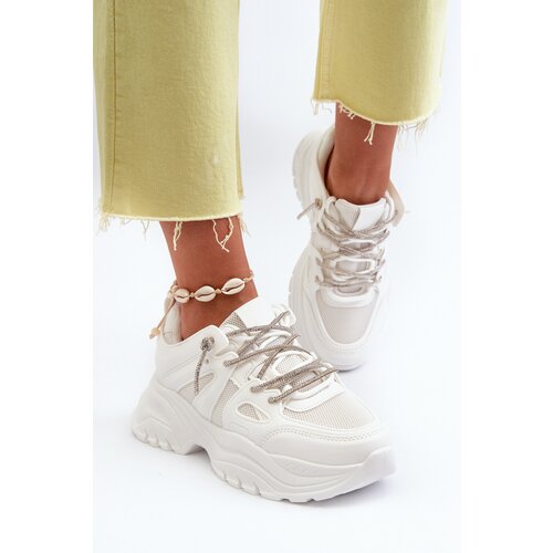Boto Women's sneakers on a chunky sole with decorative lacing White Relissa Cene
