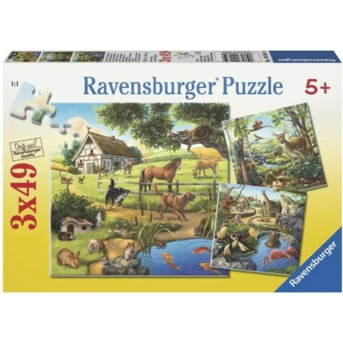 Ravensburger 3x49 delna sestavljanka Gozdne, domače in divje živali 092659