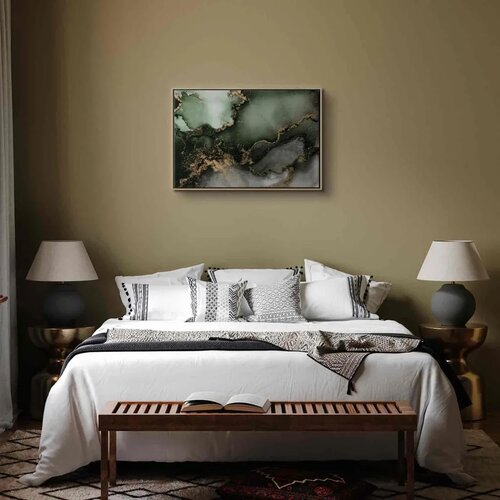  Slika - Green watercolour - abstraction inspired by the structure of marble 120x80 U prirodnom drvenom okviru Slike