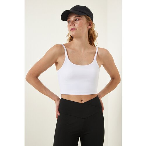 Happiness İstanbul White Thin Strap Knitted Sports Bra Cene
