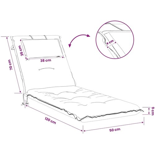  Jastučić za ležaljku GEMERT 100% poliester Crna 190 x 50 x 9 cm - Crna 190 x 50 x 9 cm Melange Slike