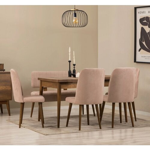 Hanah home vina - walnut, stone walnutstone extendable dining table & chairs set (6 pieces) Cene