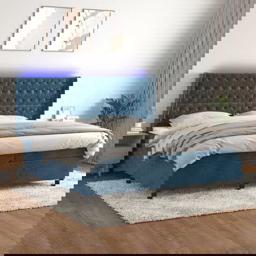 The Living Store Box spring postelja z vzmetnico LED temno modra 200x200cm žamet - Box Spring Postelja, (21491579) Cene