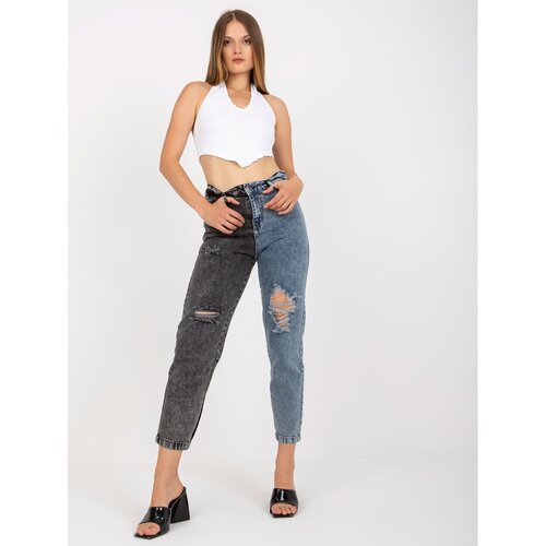 Fashion Hunters Blue and black high-waisted denim jeans from RUE PARIS Slike
