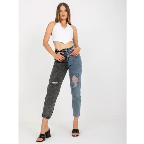 Fashion Hunters Blue and black high-waisted denim jeans from RUE PARIS