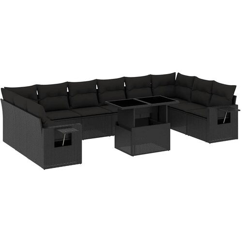  11-dijelni set vrtnih sofa od poliratana s jastucima crni Crna 100 x 55 x 73 cm Slike