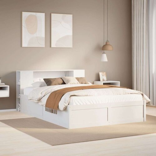 vidaXL Posteljni okvir brez vzmetnice bel 135x190 cm trdna borovina Cene