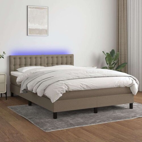  Box spring postelja z vzmetnico LED taupe 140x190 cm blago Cene