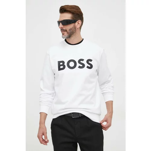 Boss Bombažen pulover moška, bela barva