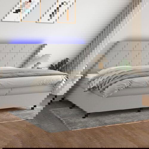 The Living Store Box spring postelja z vzmetnico LED sv. siva 200x200 cm blago - Box Spring Postelja, (21519227) Cene
