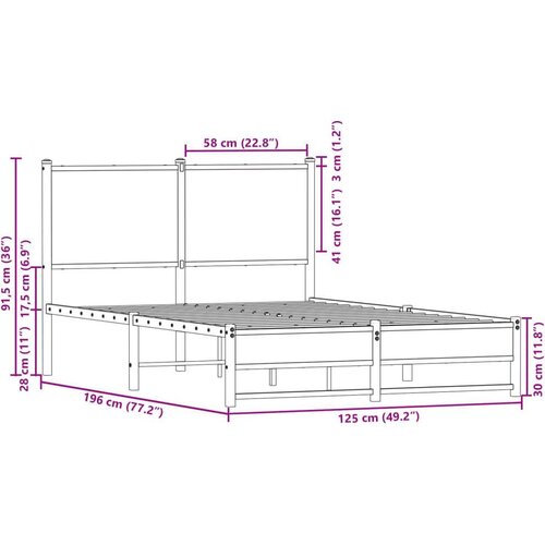 VidaXL Metalni okvir kreveta s uzglavljem boja hrasta sonome 120x190cm Slike