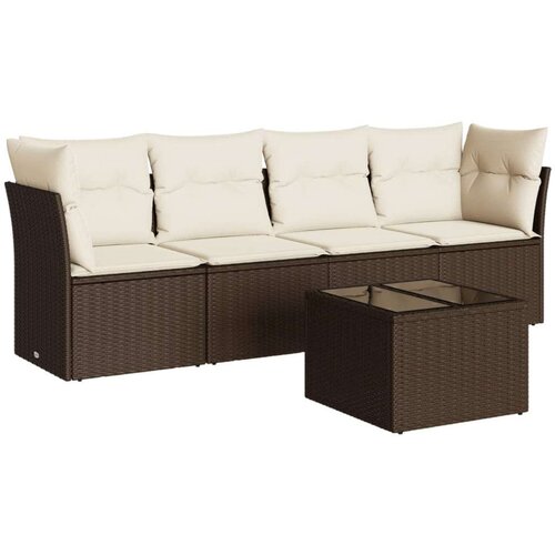 VidaXL 5-dijelni set vrtnih sofa s jastucima poliratan smeđi Slike
