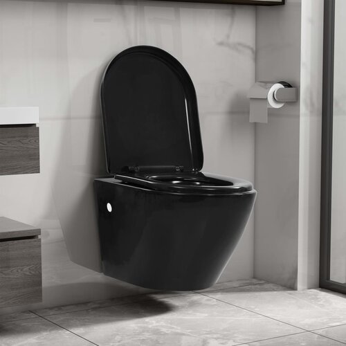 vidaXL Viseča WC školjka brez roba keramična črna Cene