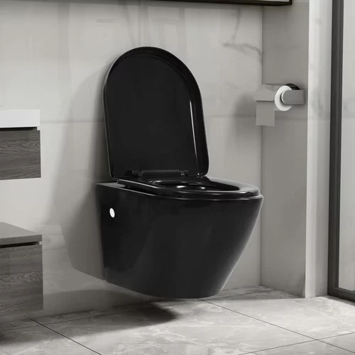 vidaXL Viseča WC školjka brez roba keramična črna