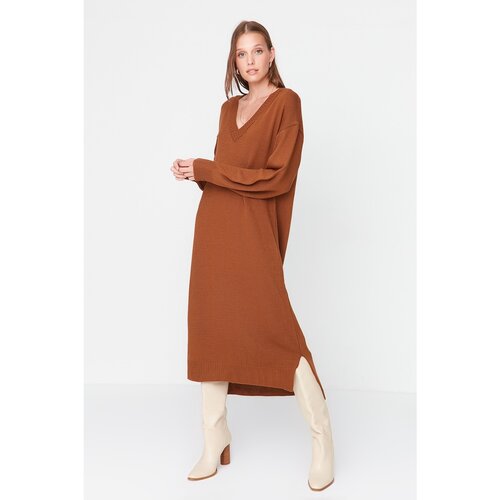 Trendyol Brown Oversize Knitwear Dress Slike
