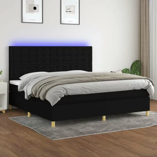  Box spring postelja z vzmetnico LED črna 200x200 cm blago, (20901925)