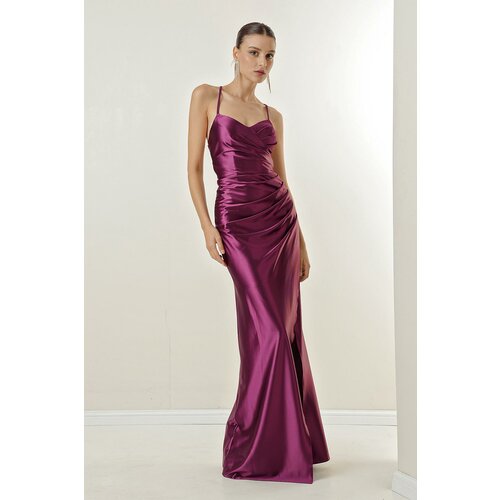 By Saygı Long Lined Satin Dress with Rope Straps and Ties at the Back. Slike