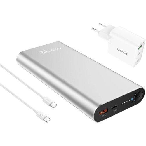 REAL POWER PB-20000 PD Pro Powerpack powerbank (rezervni akumulatorji) 20000 mAh Li-Ion USB-C&reg;\, USB 3.0 srebrna, (20432606) Cene
