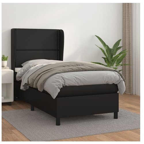  Box spring postelja z vzmetnico črn 100x200 cm umetno usnje Cene