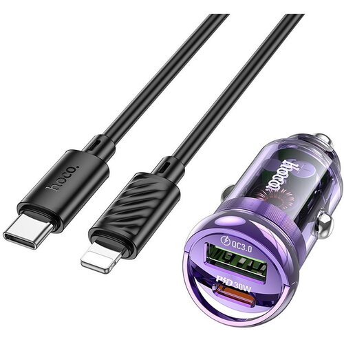 Hoco auto punjač Z53A type c + kabal type c na lightning pd QC3.0 3A ljubicasti Slike