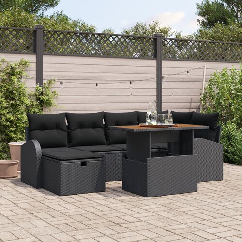 VidaXL 7-delni vrtni sofa set z blazinami Črna Poli Ratan Slike
