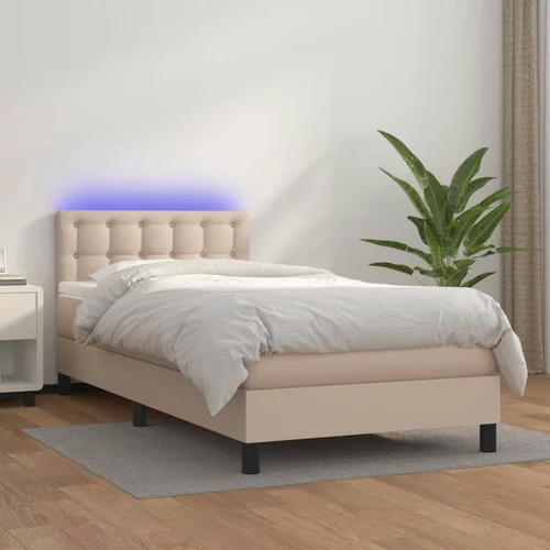  Box spring postelja z vzmetnico LED kapučino 80x200cm um. usnje, (20900135)